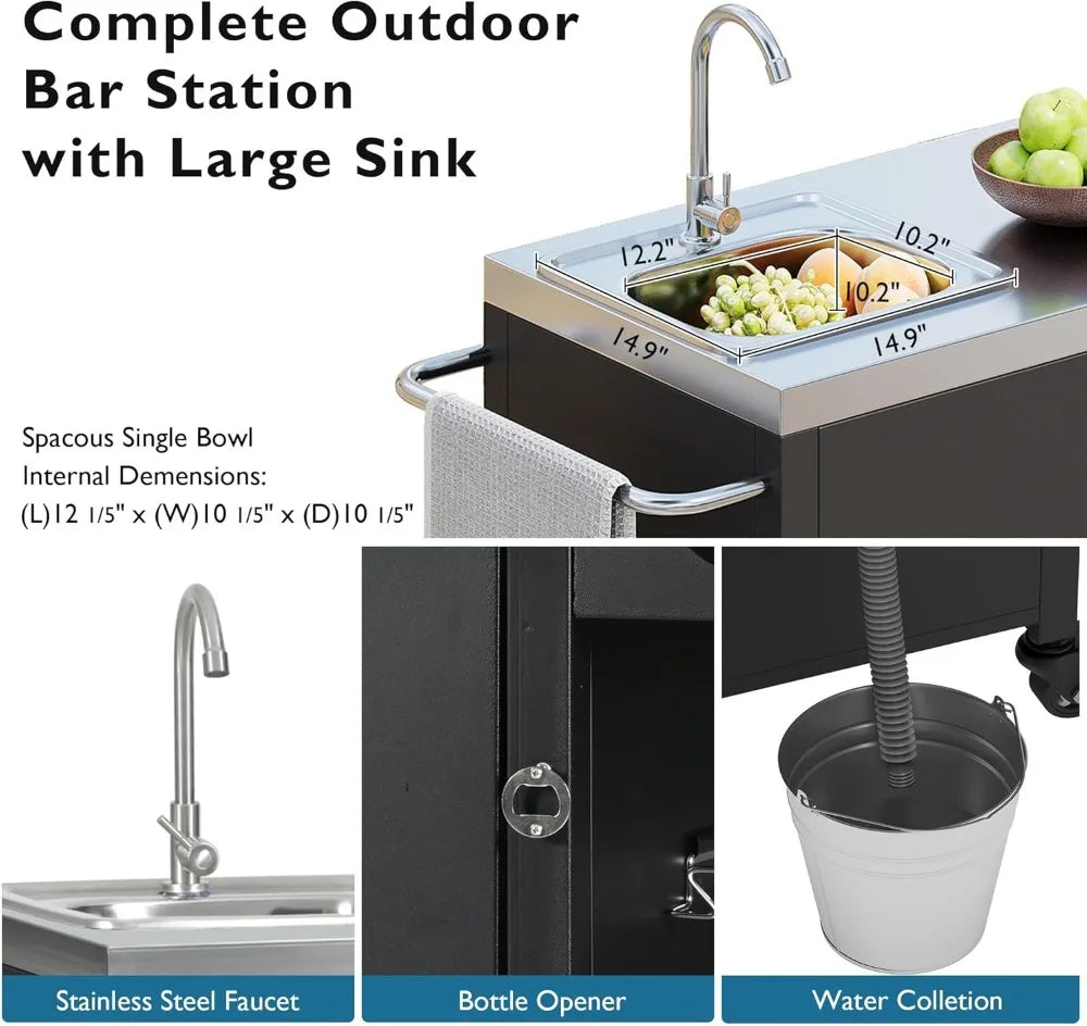 Kitchen Cart W/ Stainless Steel Sink