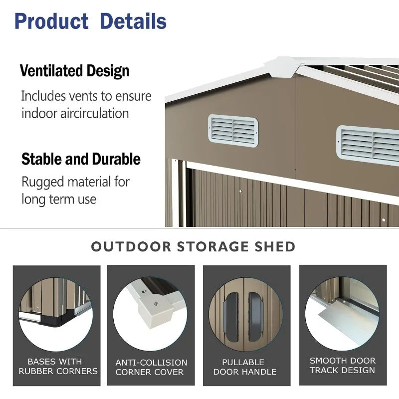10 'x 8' Outdoor  Galvanized Metal Tool Shed