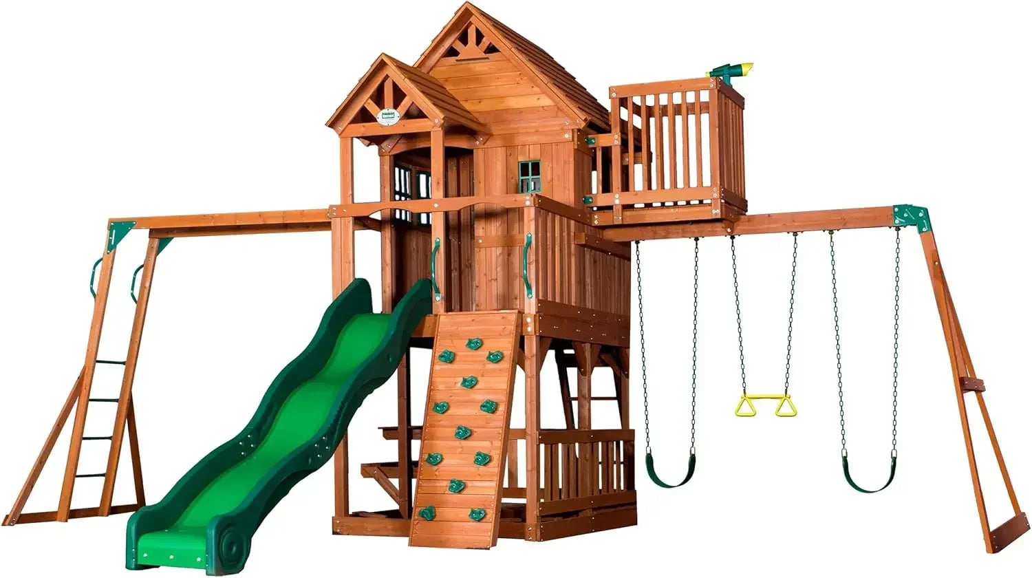 II Cedar Wood Swing Set with Wave Slide
