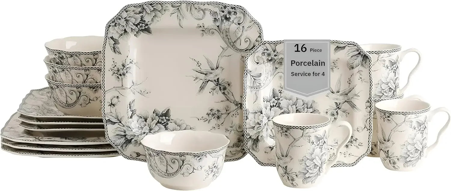 16-Piece Square Floral Dinnerware Set