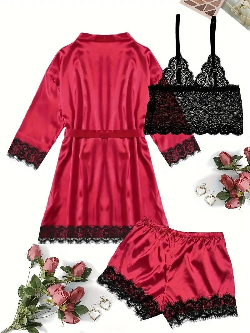 Sexy Satin Lace Lingerie Set