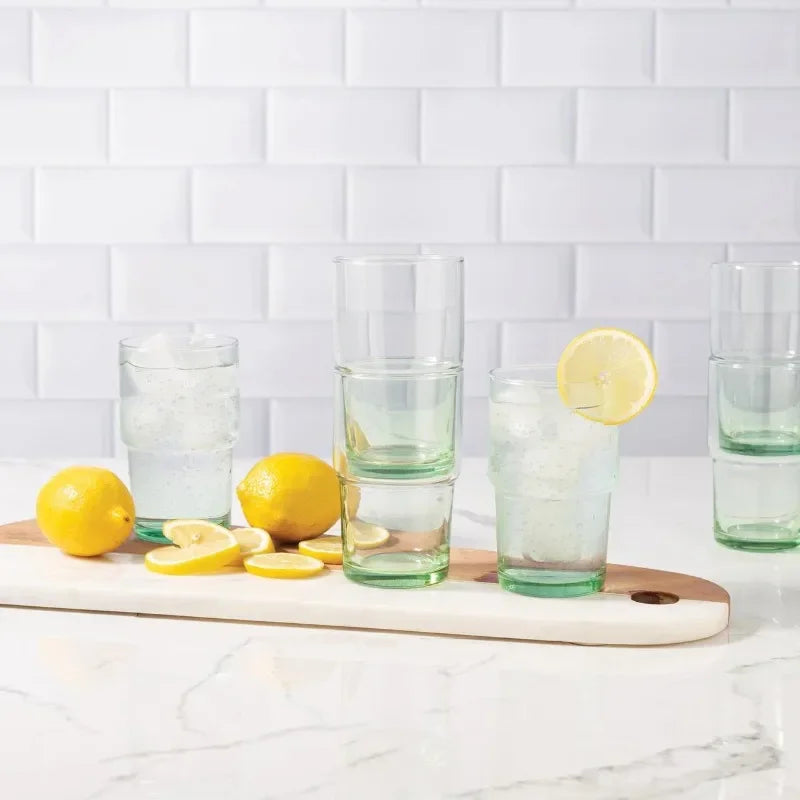 Clear Green Glass 15 oz Cups for 8