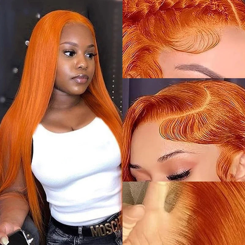 30 Inch Straight Orange Ginger Lace Front Wigs