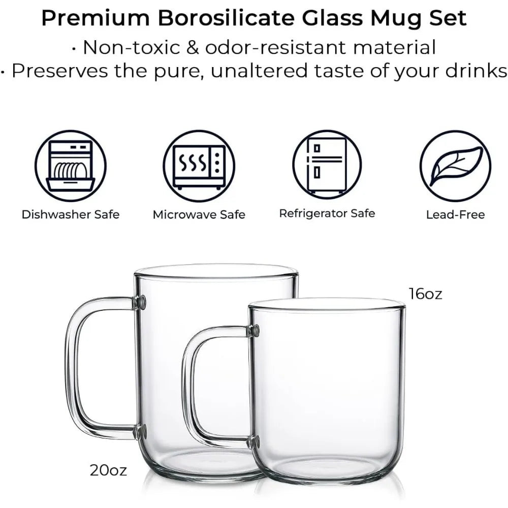 2-Pack 20 oz Extra Large Clear Coffee Mugs