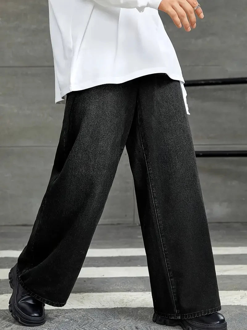 Loose Fit Wide  Black Denim