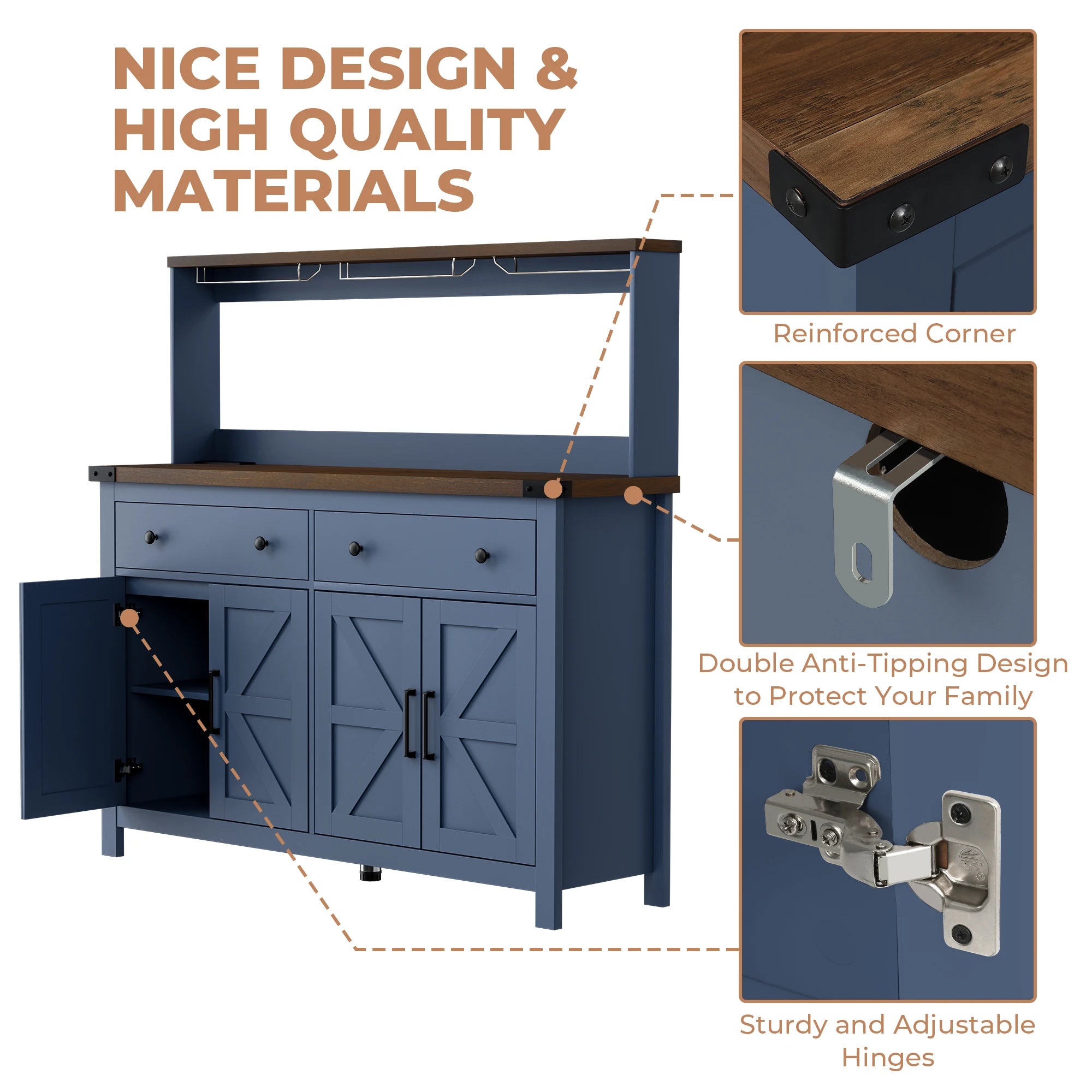 Cabinet Buffet with Drawers, and Charging Station