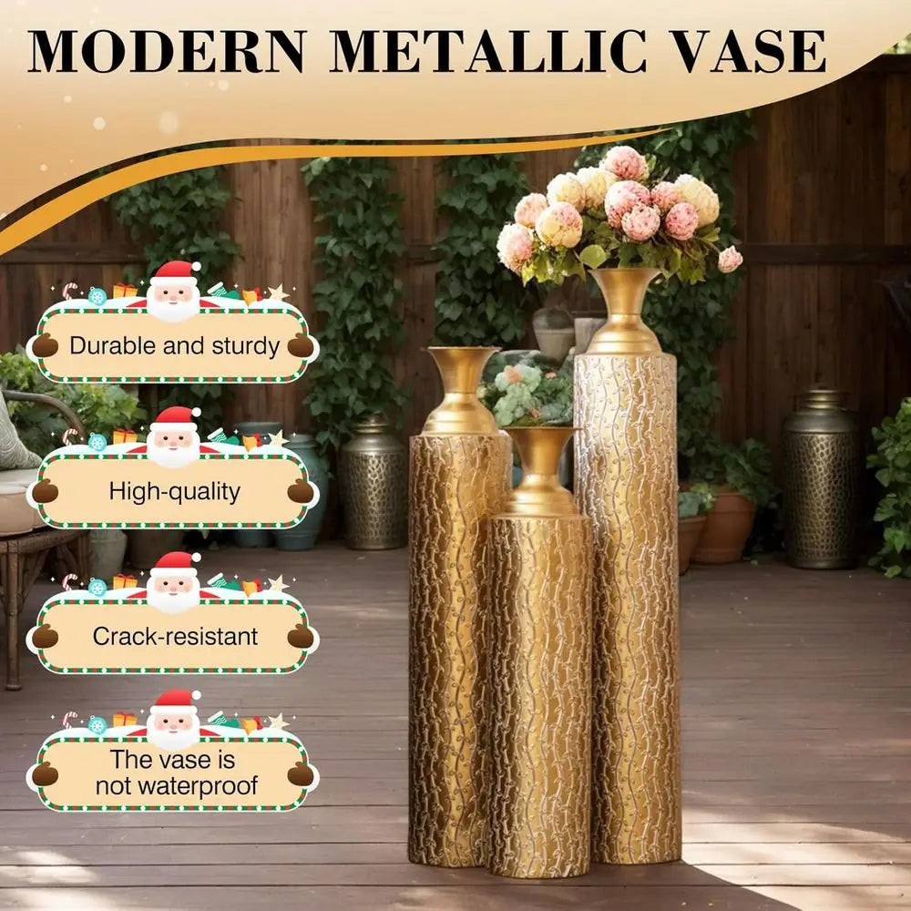 Set of 3 Extra Large Tall Metal Floor Vases