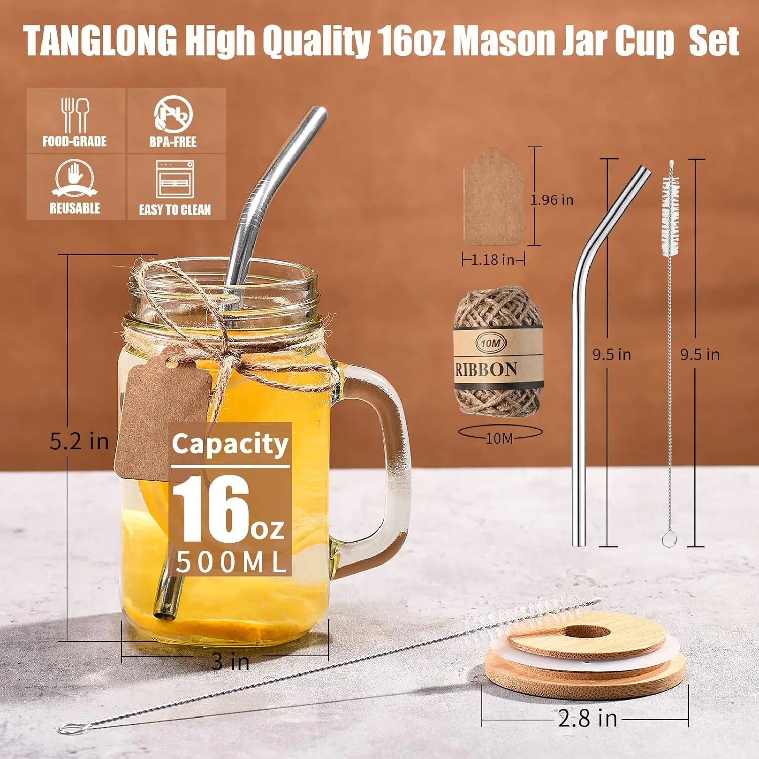 Mason Jars with Handle, Set of 12