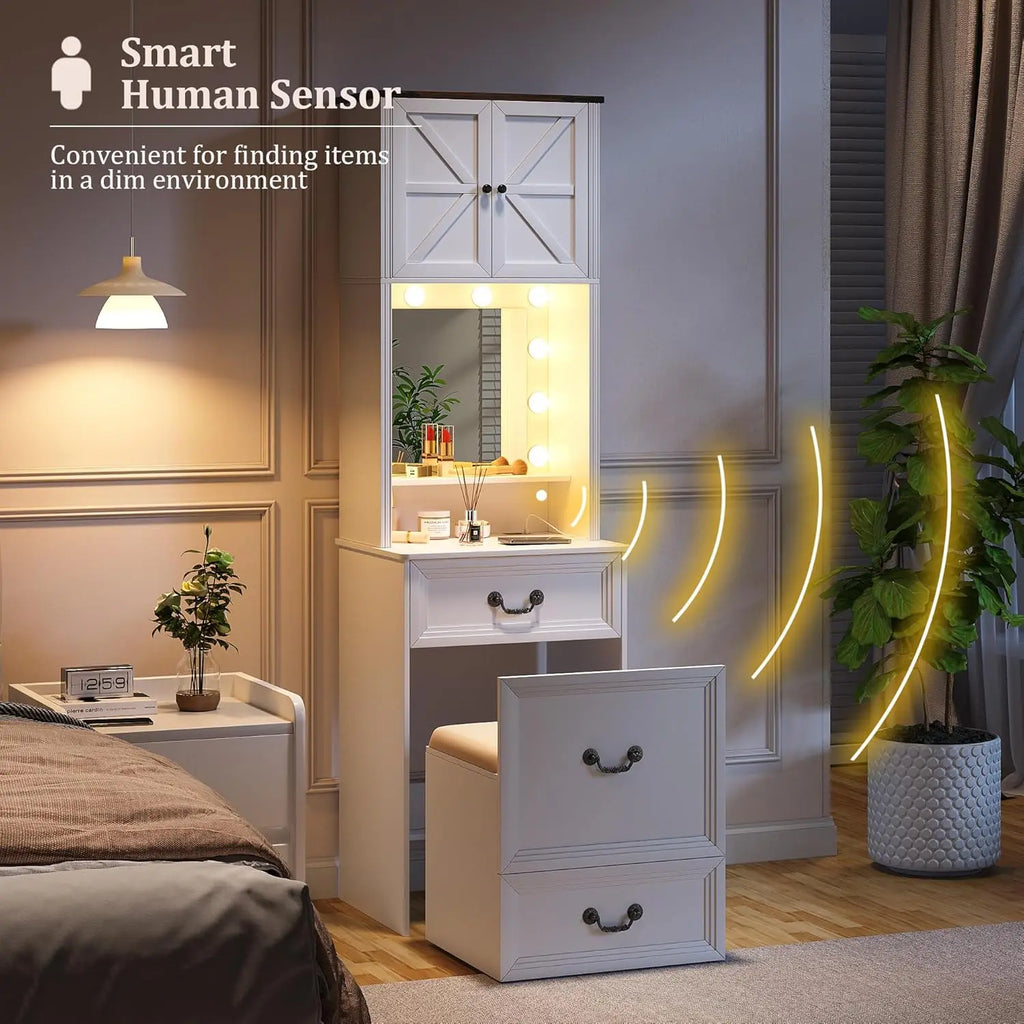 Compact Vanity with Mirror and Lights