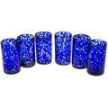 Hand Blown Blue Confetti Recycled Glass Juice Glasses 5 Oz