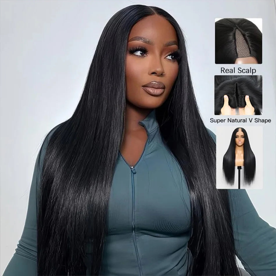 V Part Wigs Human Hair 100% Straight Human Hair Wigs
