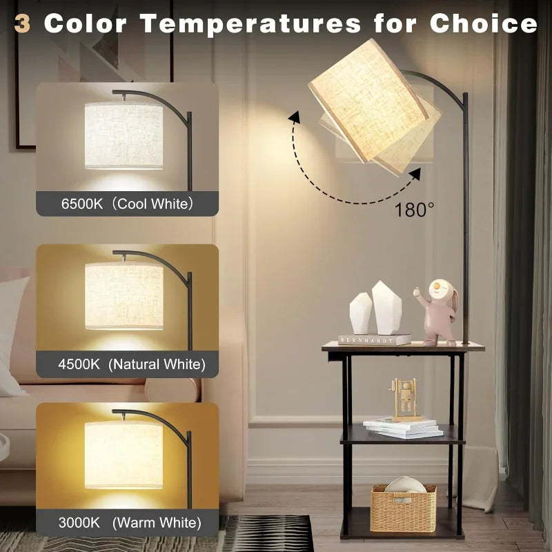 Floor Lamp with Table, End Table with Charging Station