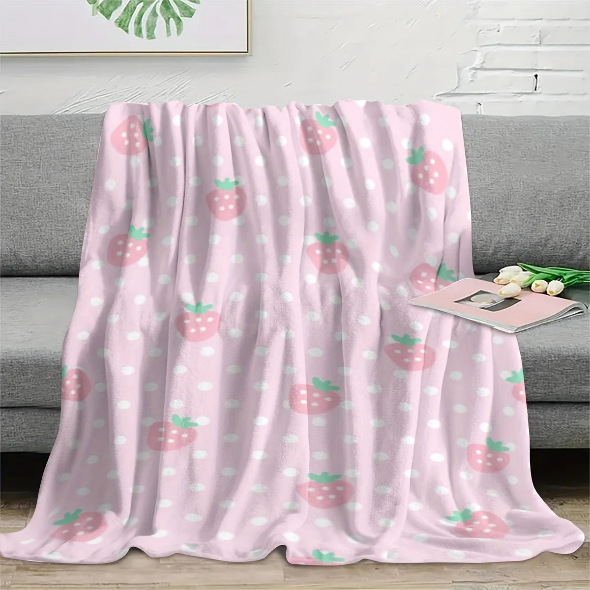 Pink Strawberry Flannel Blanket