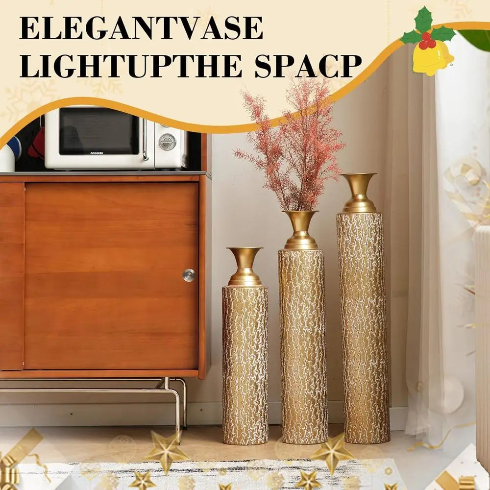 Set of 3 Extra Large Tall Metal Floor Vases