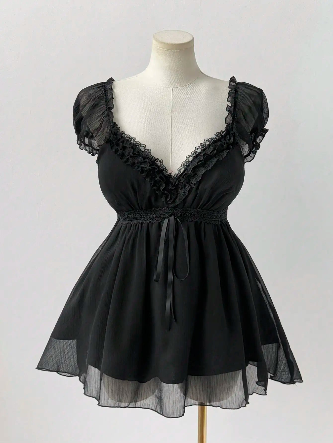 Plus Size Gothic Lace Trim V-Neck