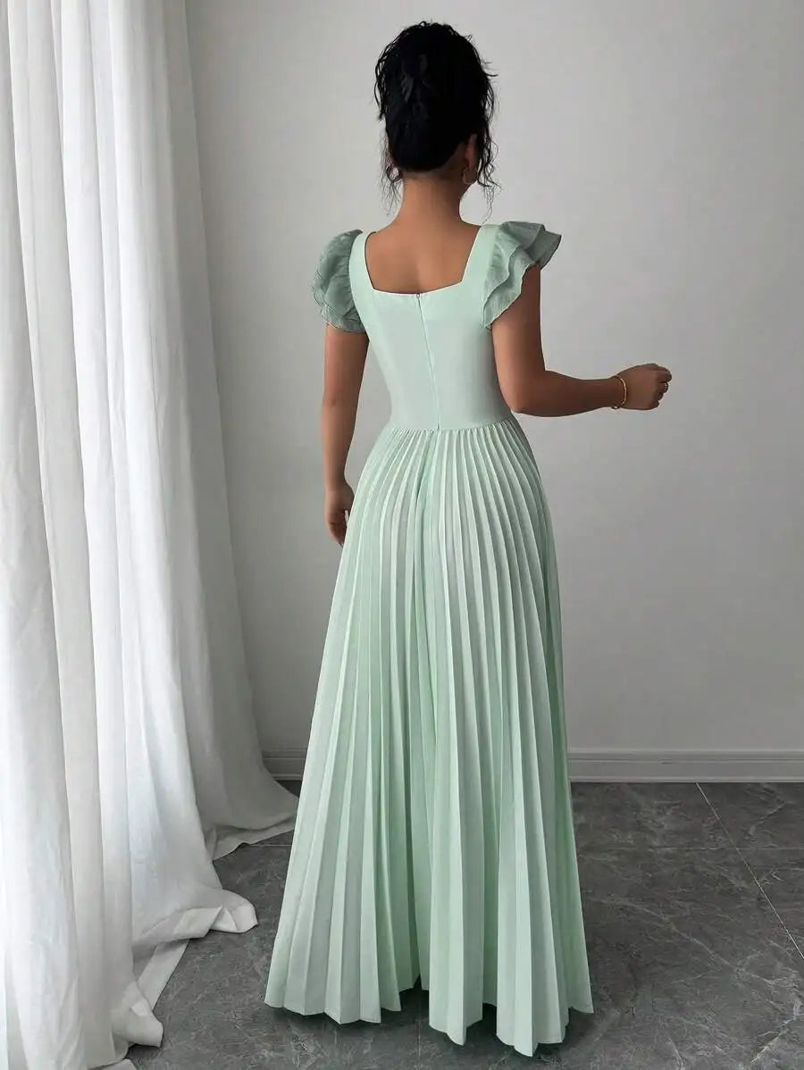 Ruffled Sleeve Pleated Maxi Dress