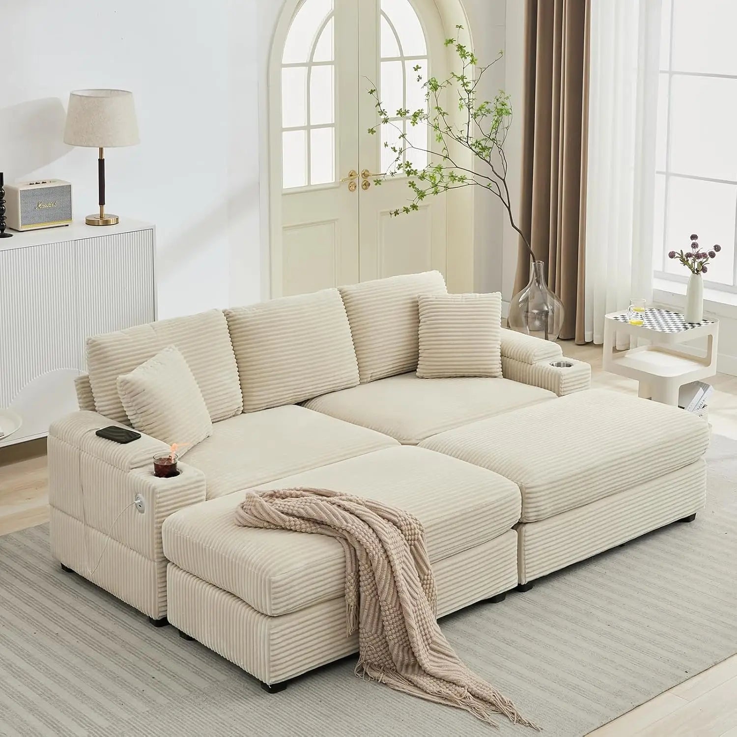 Oversized Double Chaise Lounge with Ottomans