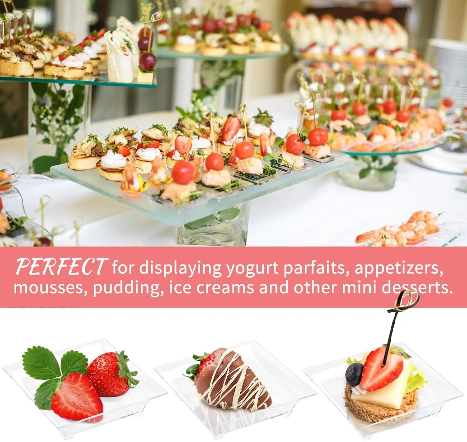 100 Pack 1 oz Mini Square Plastic Dessert Plates