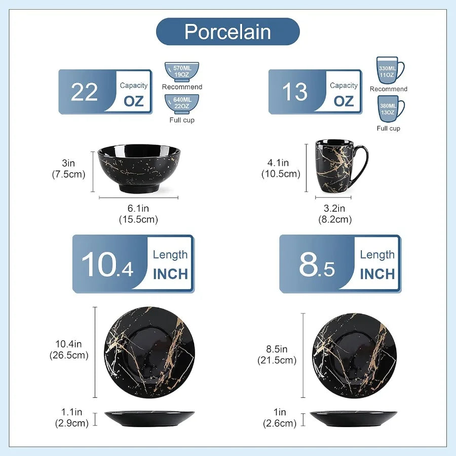 Porcelain Dinnerware Set Gold Splash