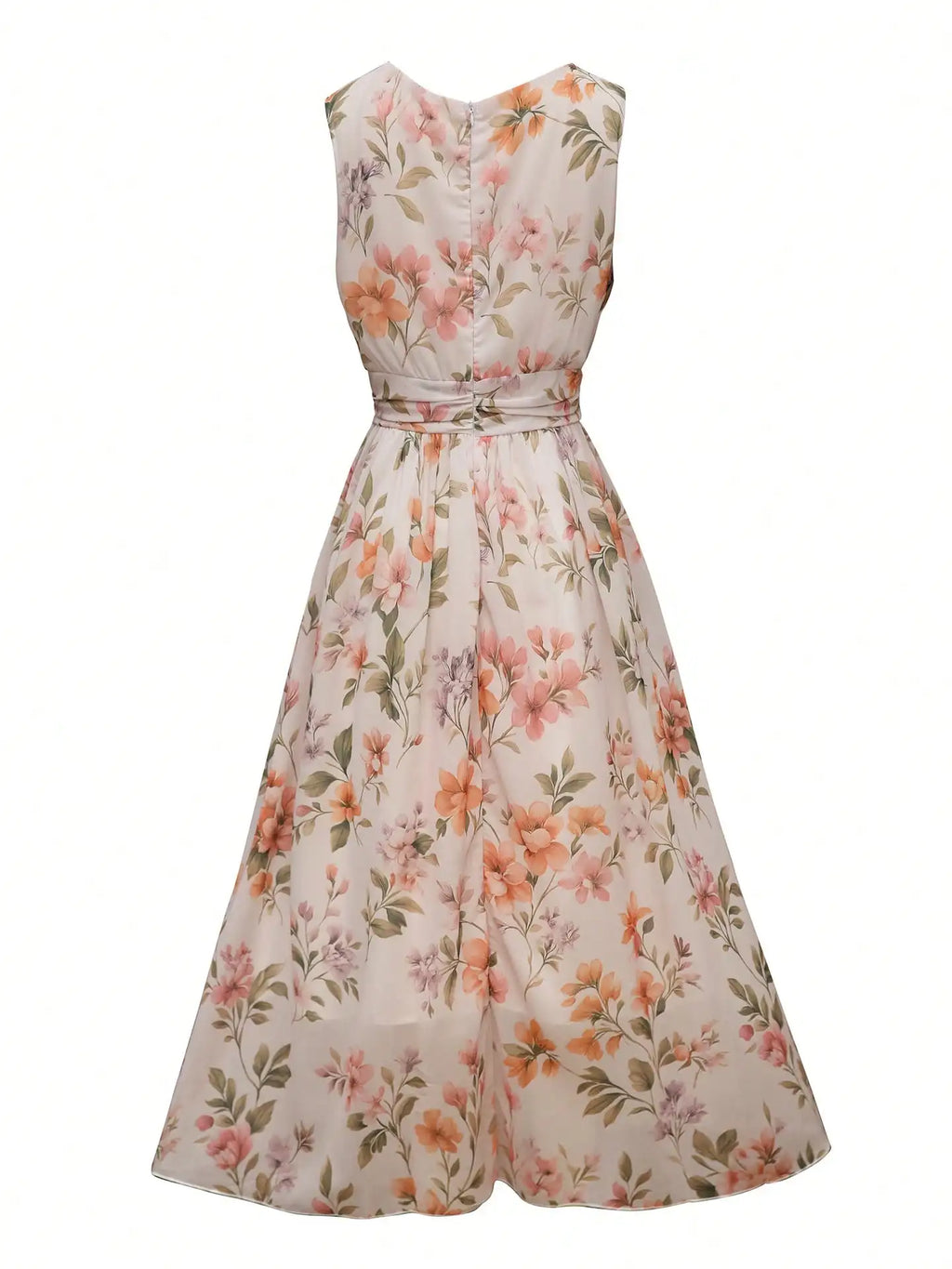 Wrap Pleated Sleeveless Midi Dress
