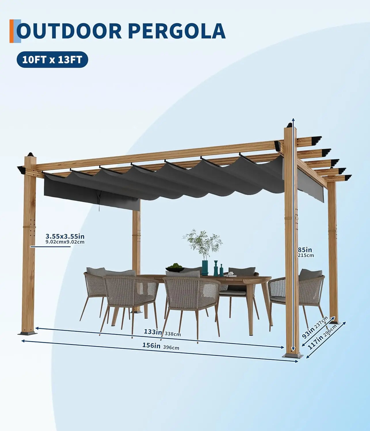 10 x 13 ft Wood Pergola w / Waterproof Canopy