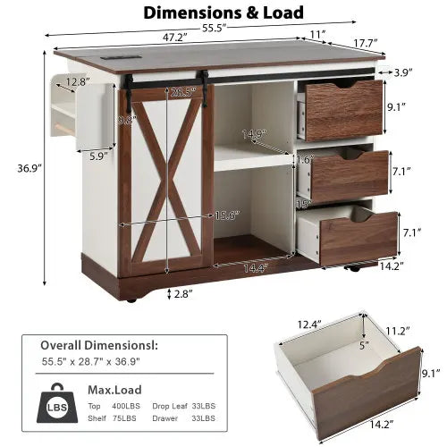Farmhouse 55.5" Kitchen Island