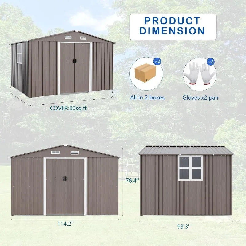 10 'x 8' Outdoor  Galvanized Metal Tool Shed