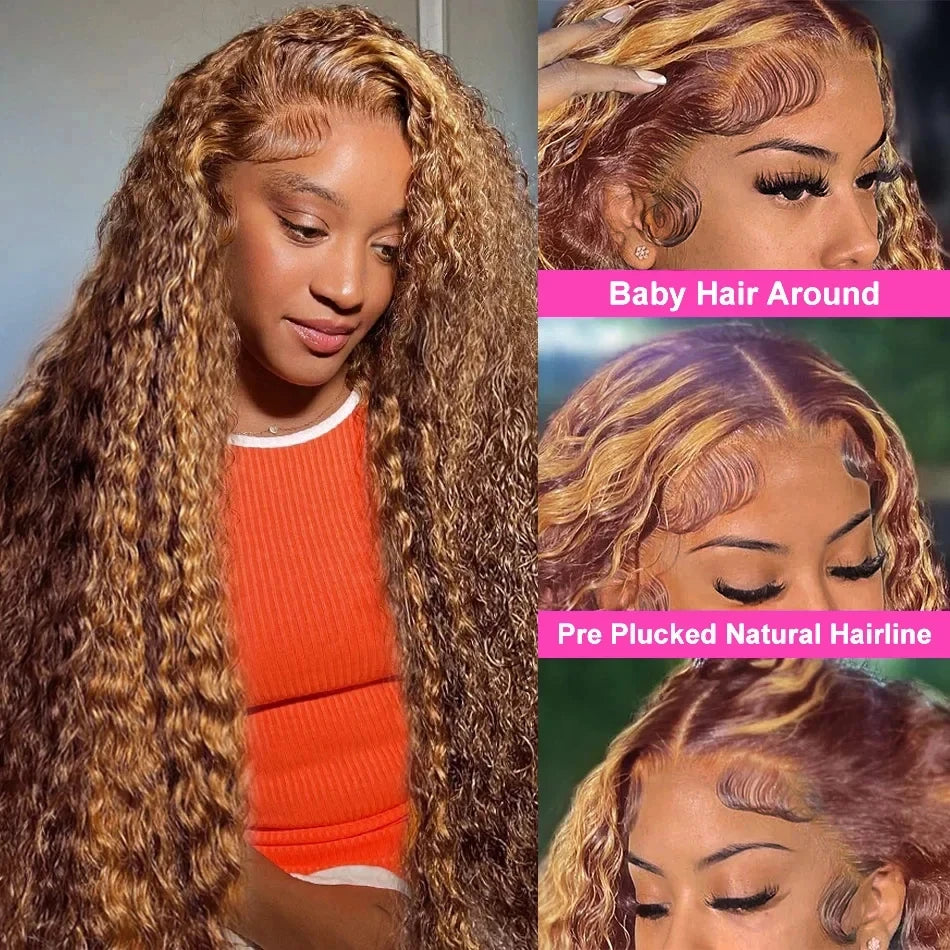 Curly Highlight Wig Lace Front Deep Wave 13x6