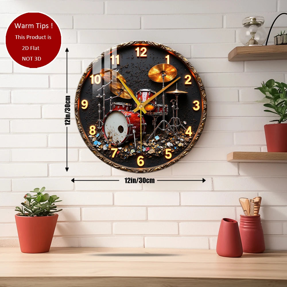 Glass Wall Clock Drum Set Clock