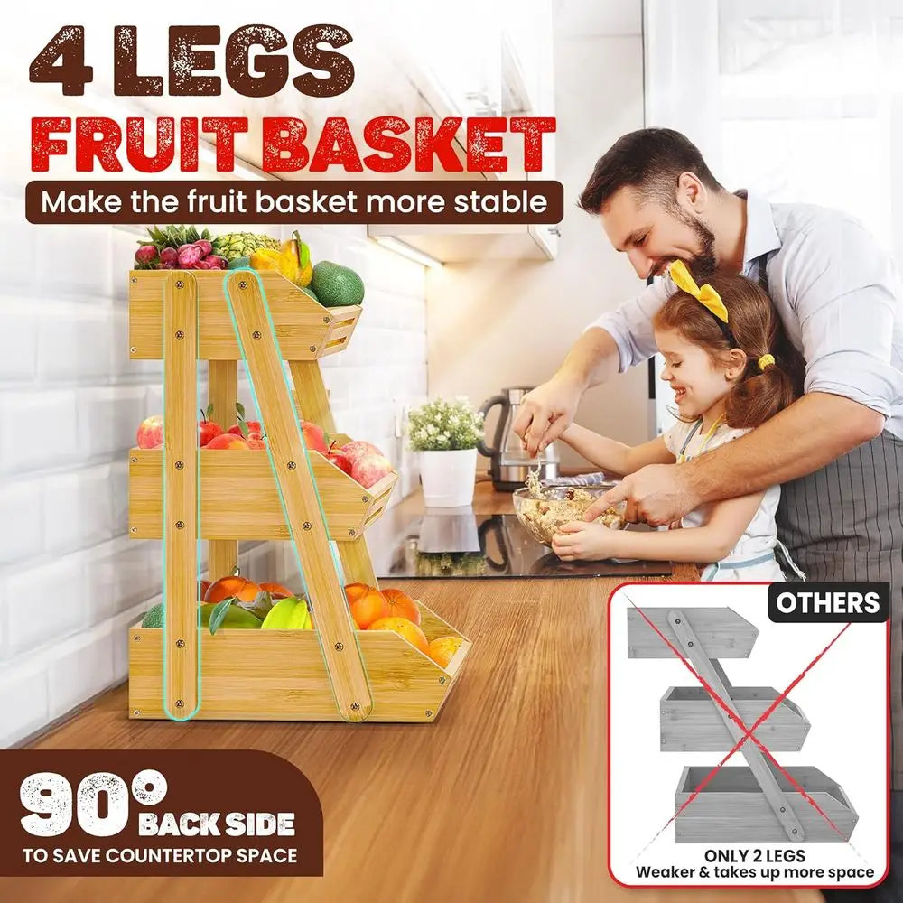 Enhanced 3-Tier Bamboo Fruit Stand