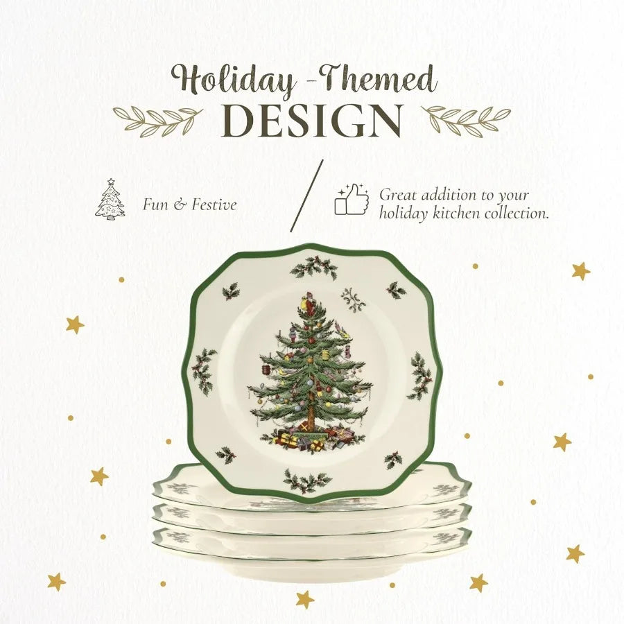 Christmas Tree Scalloped Dinner Plate Set of 4