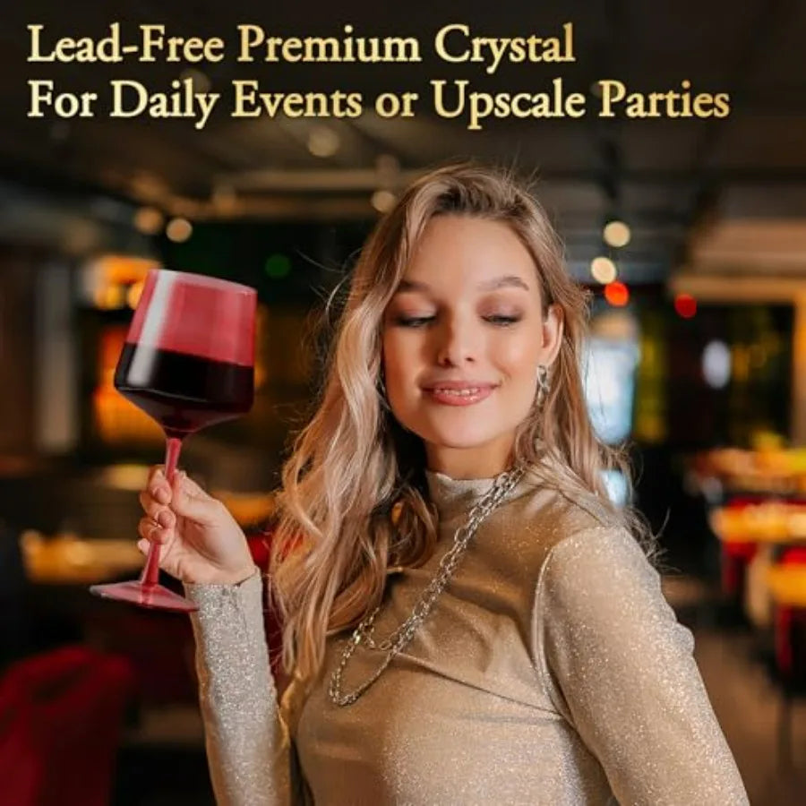 Hand Blown Crystal Wine Glasses Set of 6 19oz
