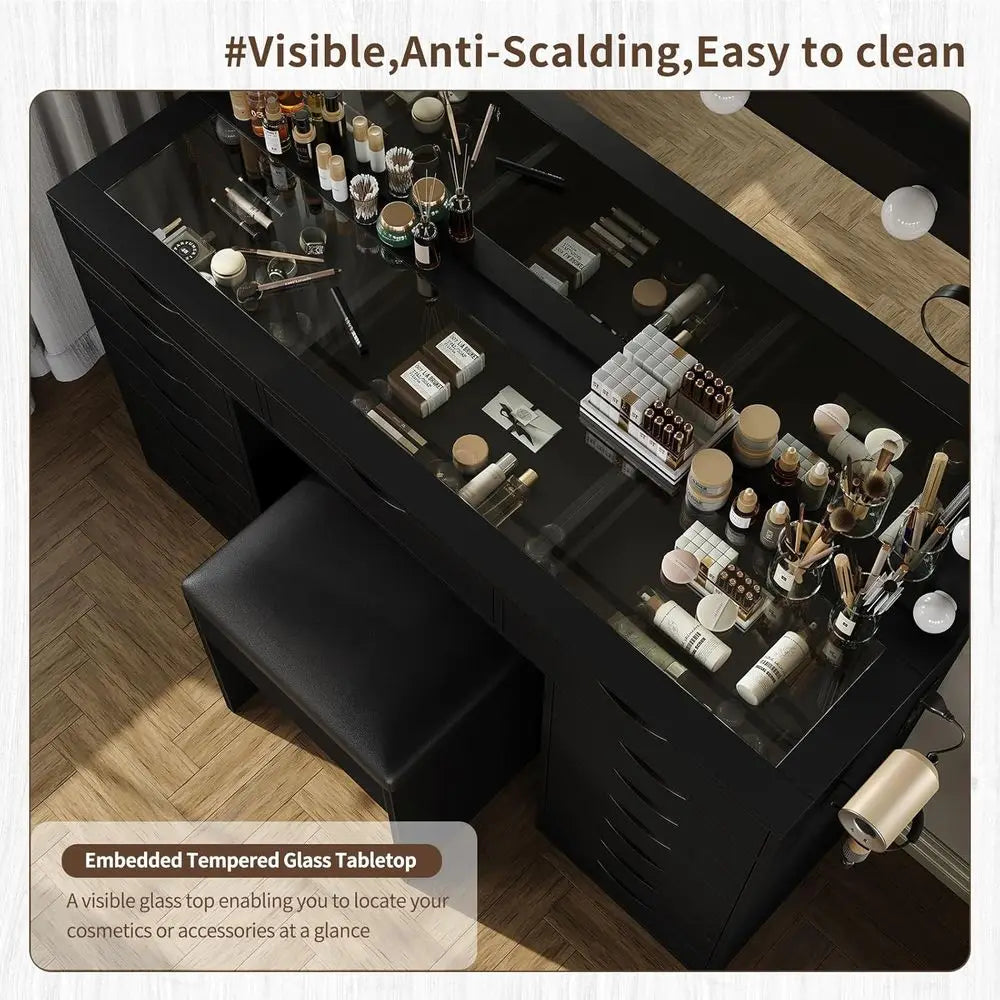 LED-Illuminated Makeup Desk Vanity