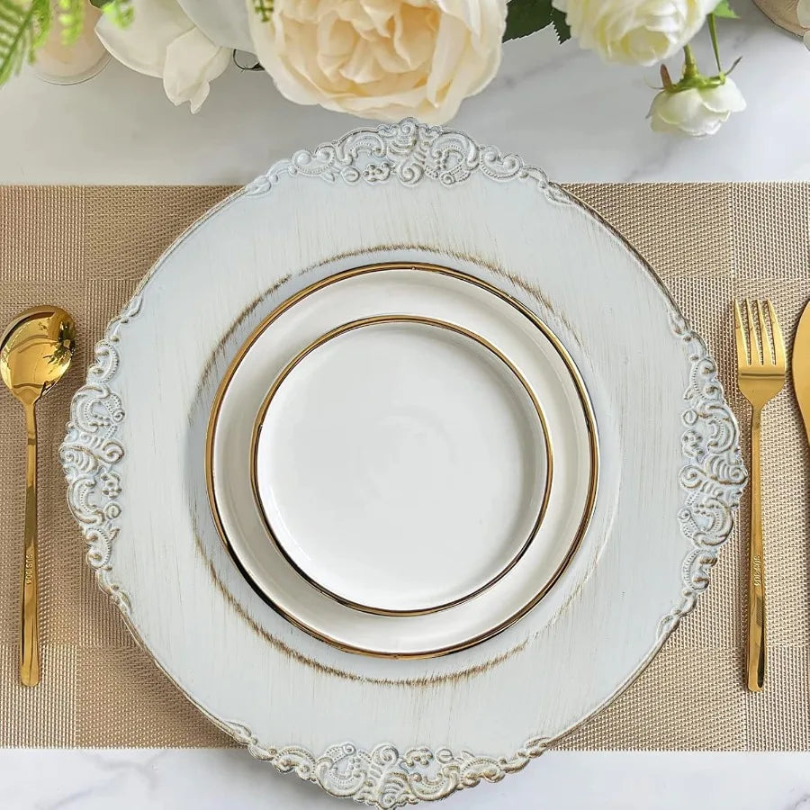 Antique White Charger Plates Round 13"