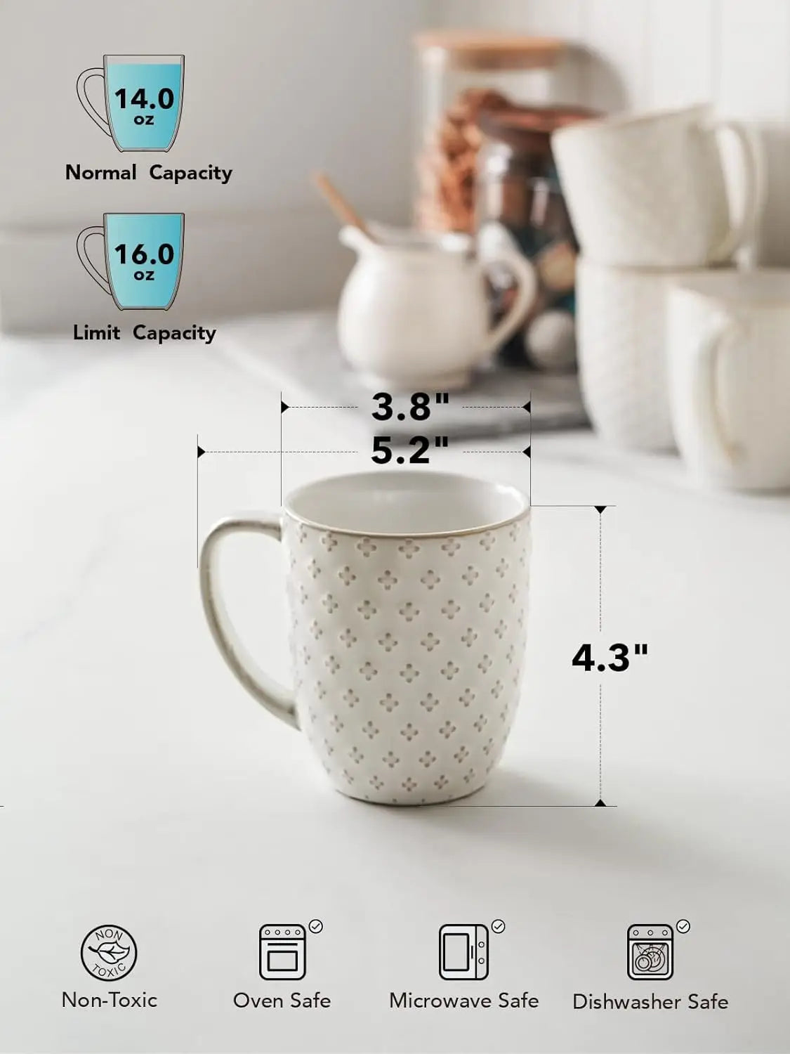 Set Of 4 16 oz Tea Cups