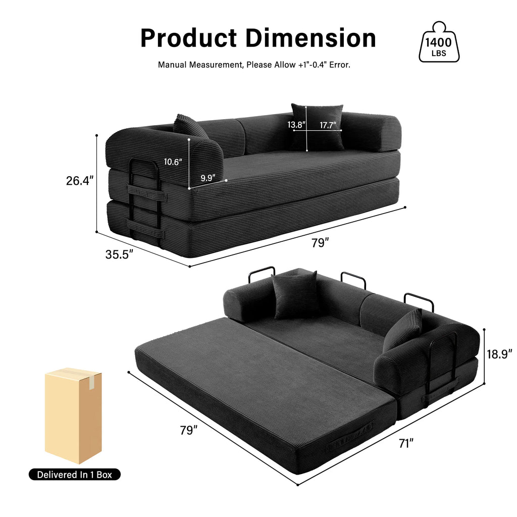 79'' Boneless Couch Foldable Convertible