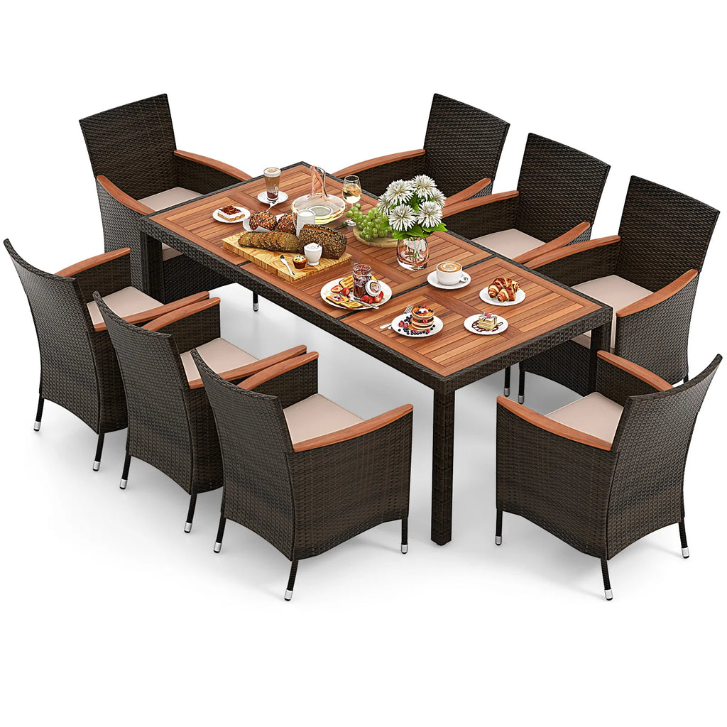 9PCS Patio Wicker Dining Set