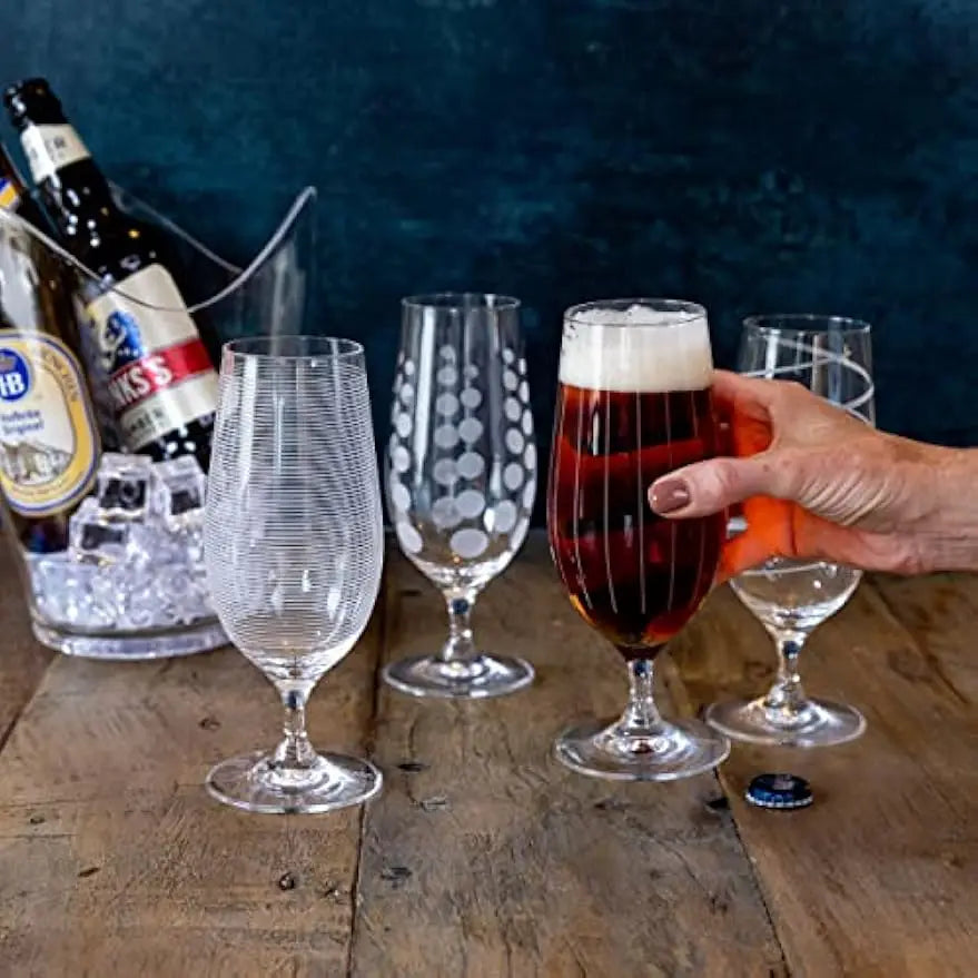 Elegant Etched 4 Beer Glasses Set