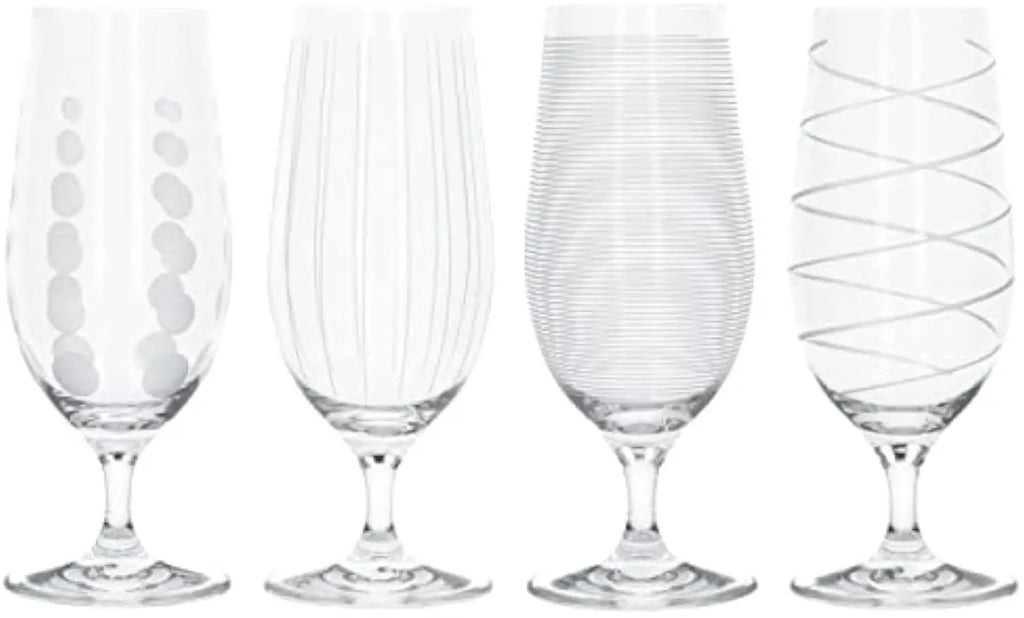 Elegant Etched 4 Beer Glasses Set