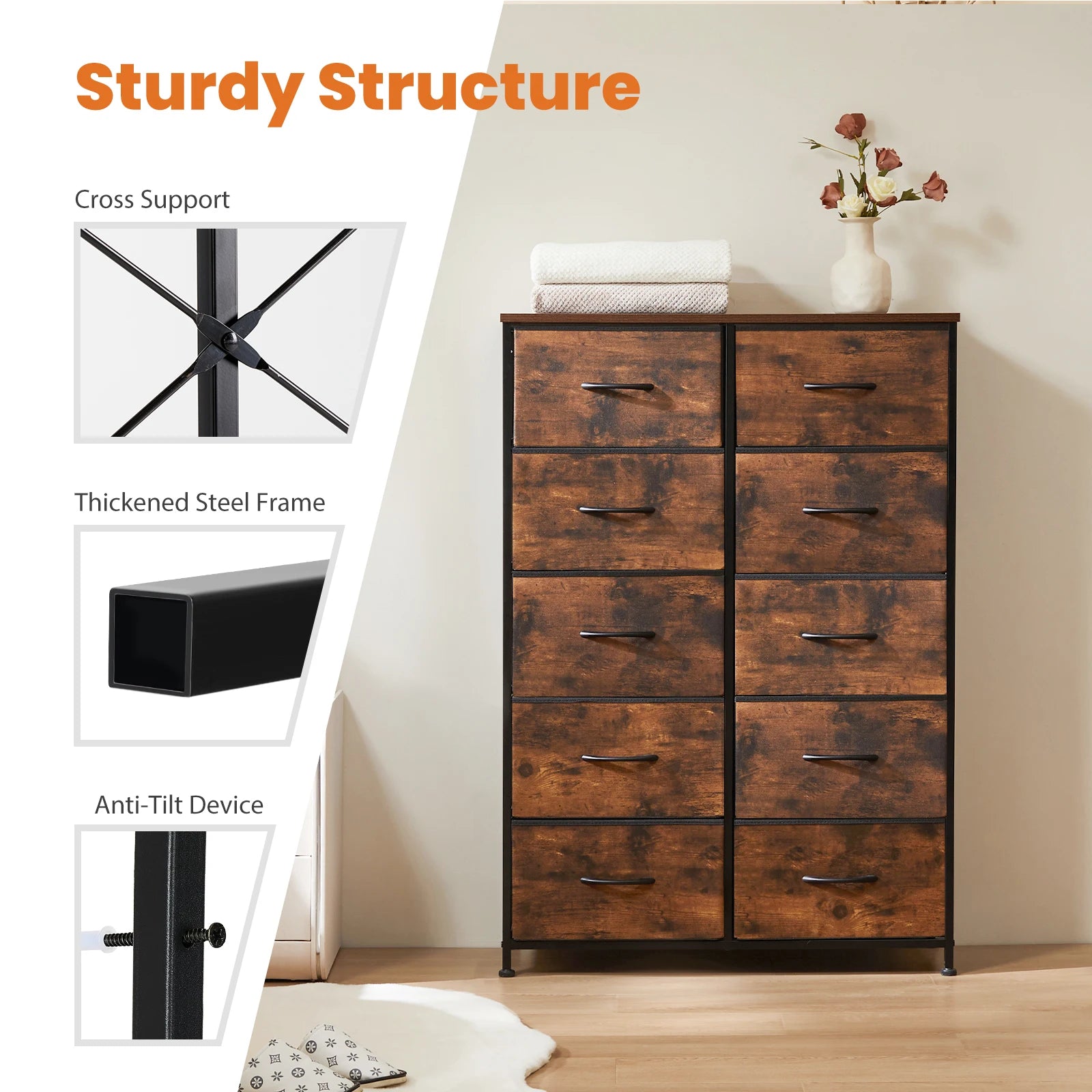 Bedside Table w/ 10  Drawers Wardrobe