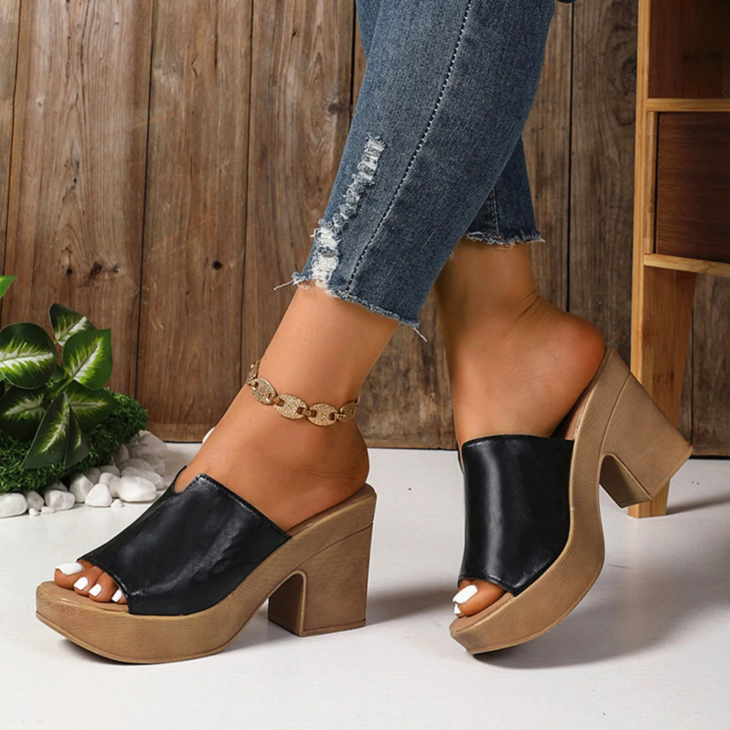 Leather Square Heel Sandals