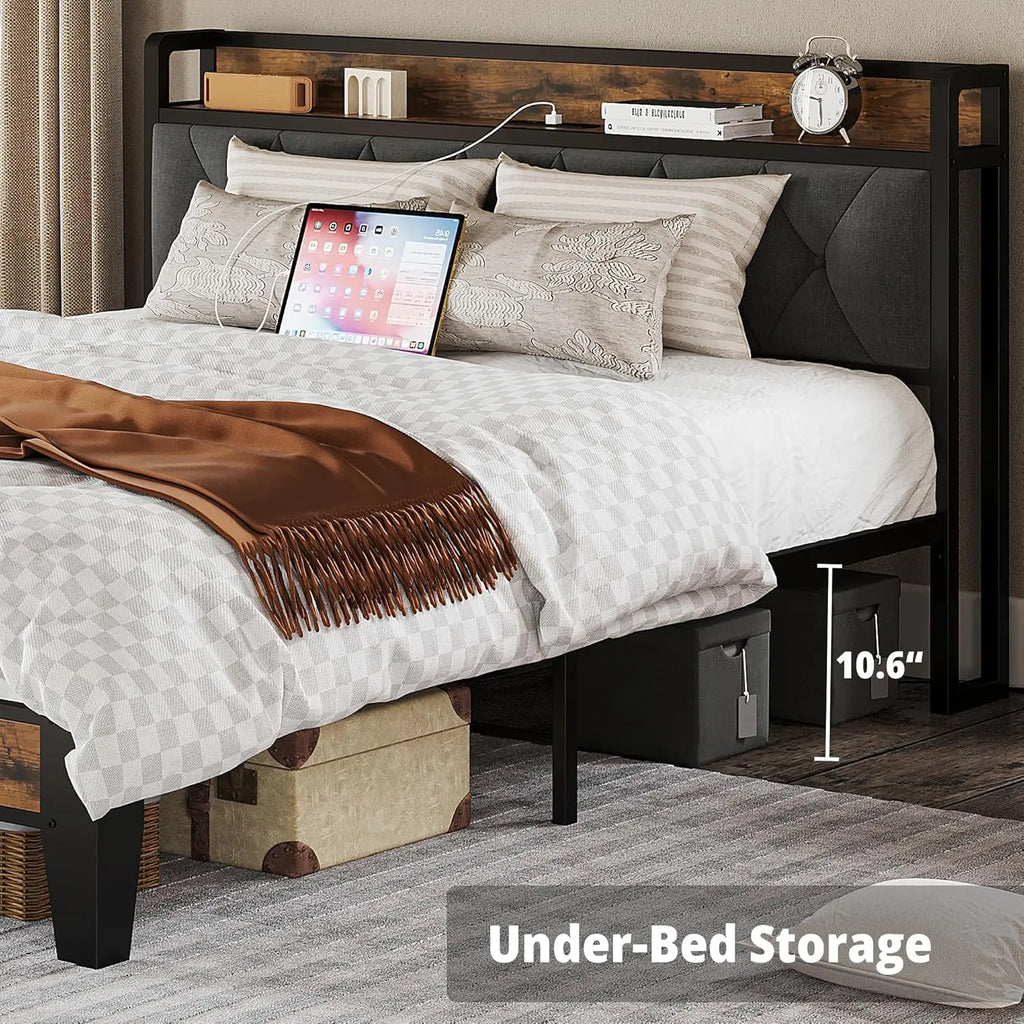 Bed Frames, Storage Headboard with Outlets