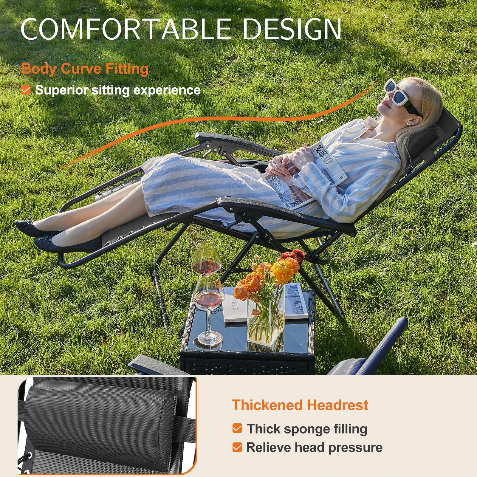 Set of 2 Portable Recliner Camping Lounge Chair
