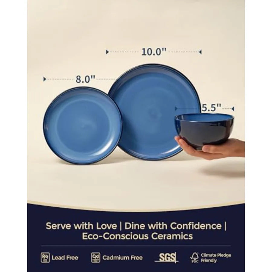 Blue Stoneware Dinnerware Set 12 pcs