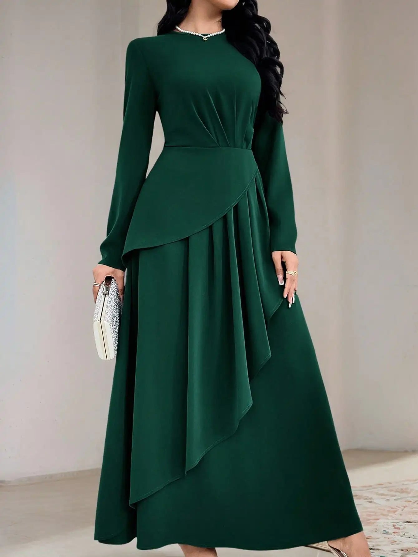 Asymmetrical Pleated Maxi Dress