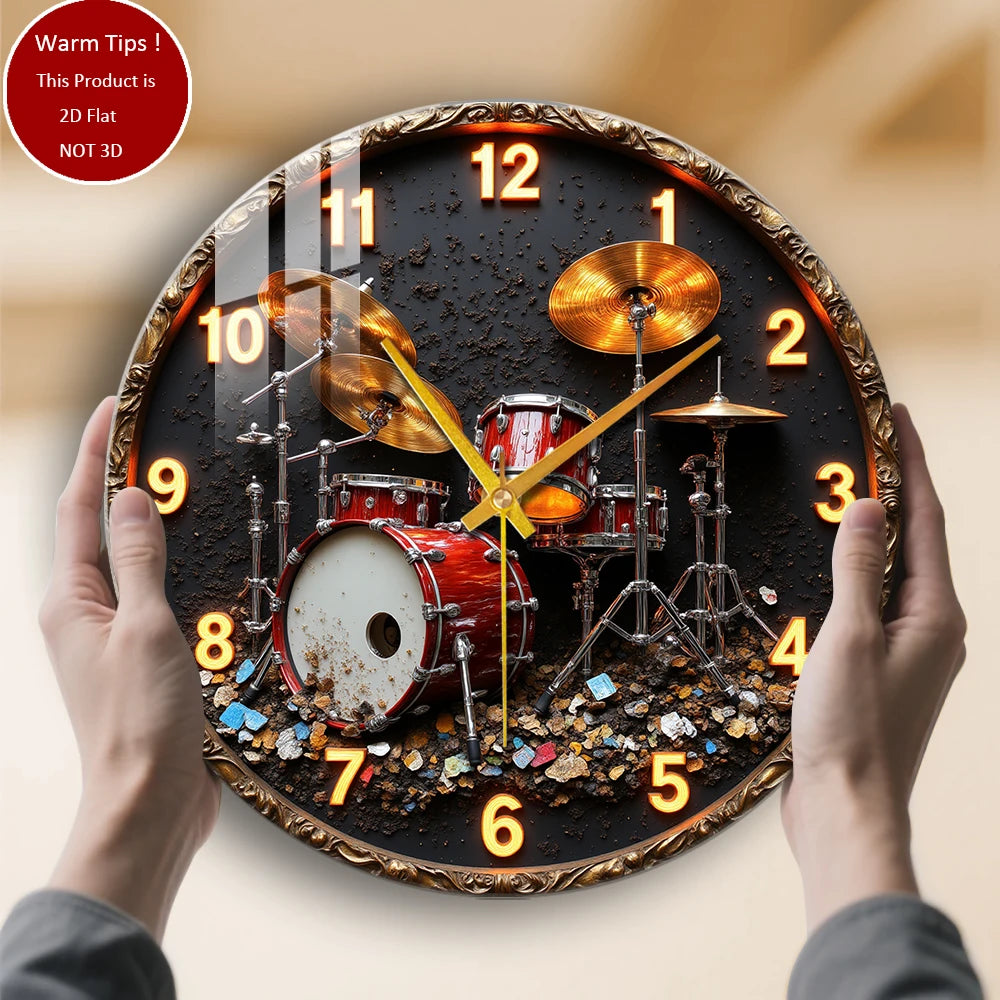 Glass Wall Clock Drum Set Clock
