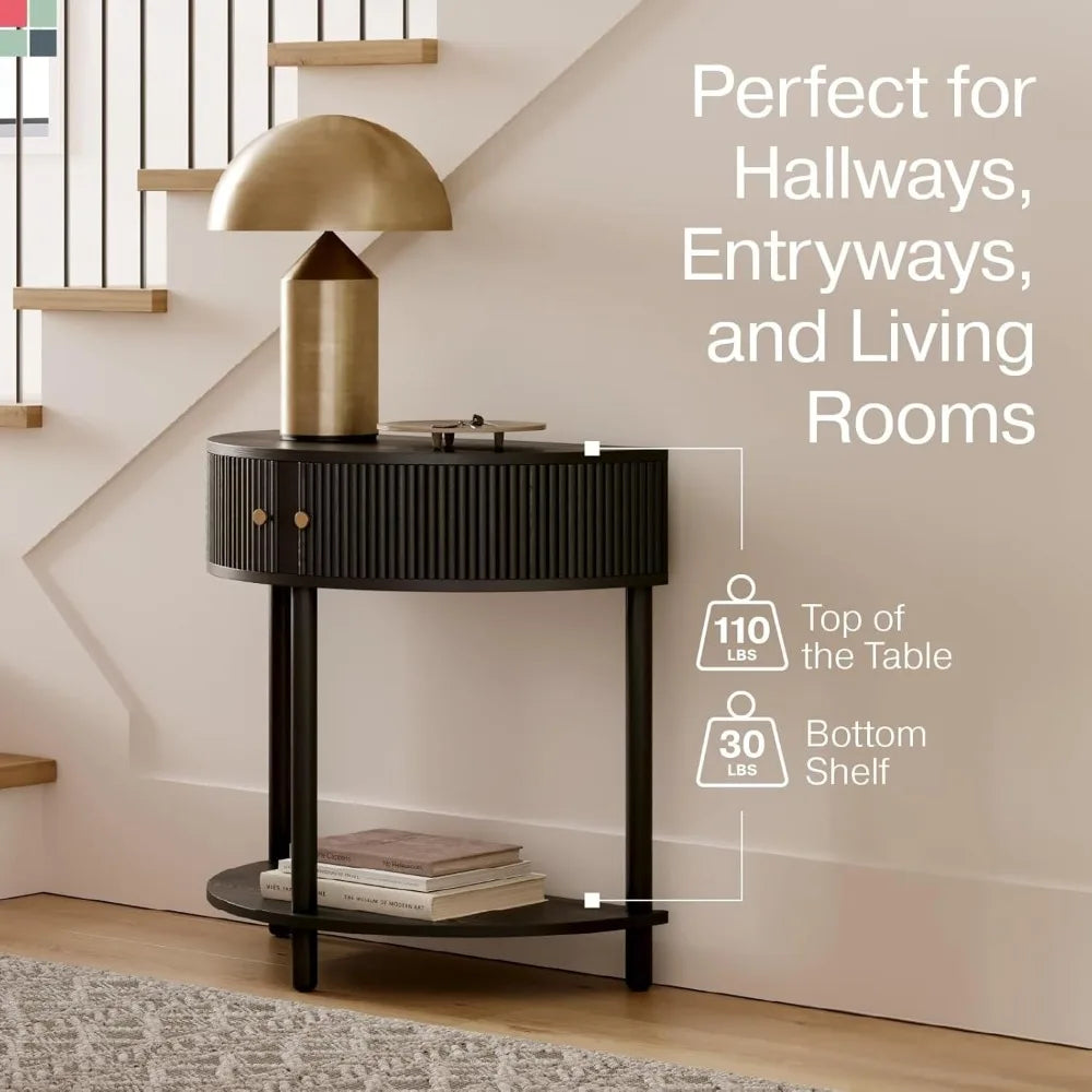 Semicircular Black Oak Veneer Entryway Table