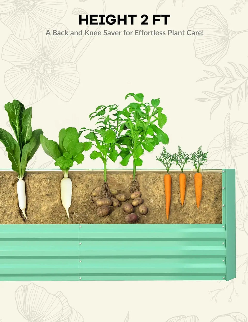 6x3x2, 8x4x2ft Galvanized Raised Garden Bed