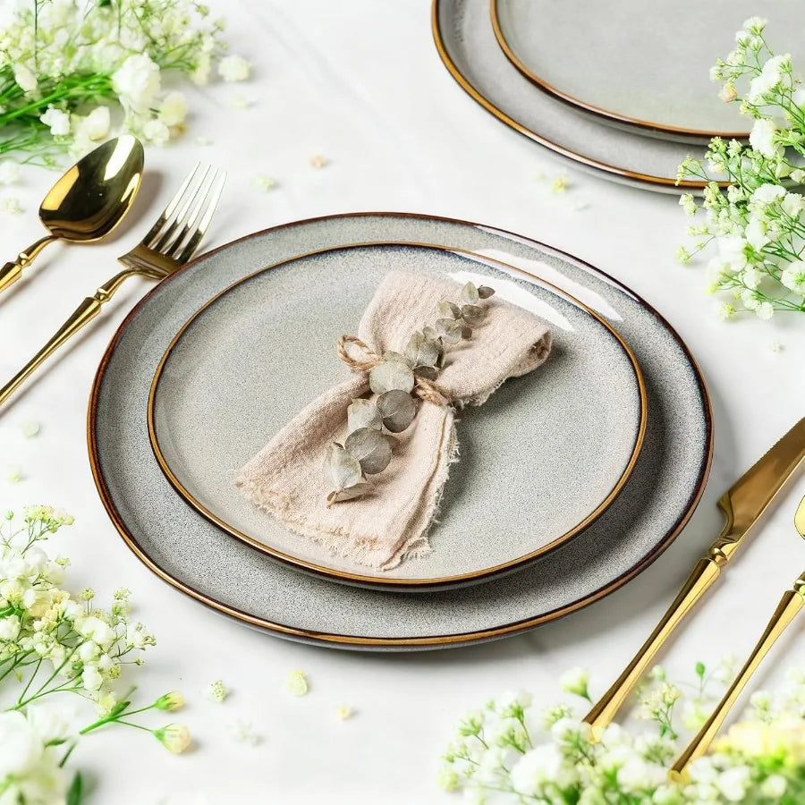 Set Of 6 Stoneware Dinner Plates