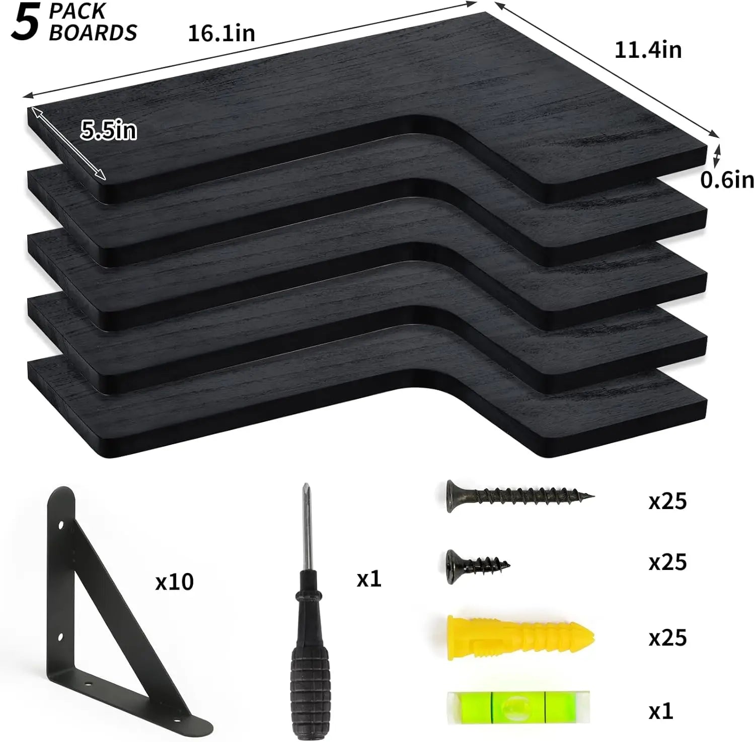 Rustic Wood Corner Shelves Set of 5